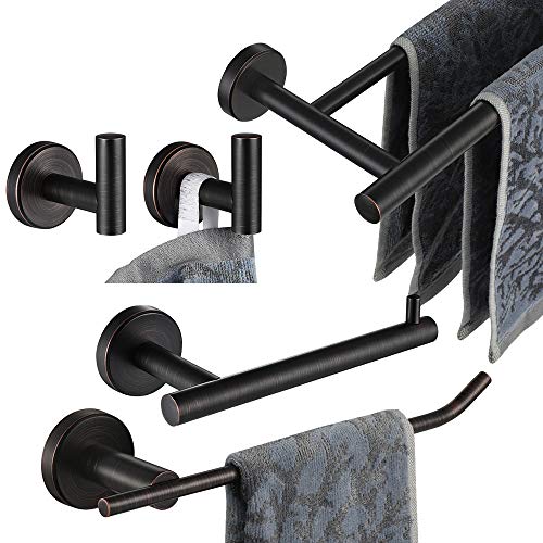 JQK Bathroom Hardware Set Oil Rubbed Bronze, 5-Piece Bath Accessories Set Wall Mount Includes 24 in Towel Bar, 9 in HT Bar, TP Holder, Towel Hook x 2, BAS105-ORB - color: Oil Rubbed Bronze