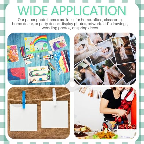 Keadic 105PCS Paper Picture Frames 5 Sizes Black Cardboard Photo Frame with Wooden Clips and Strings Photo Display Banner for Home Office Wedding Party Decor
