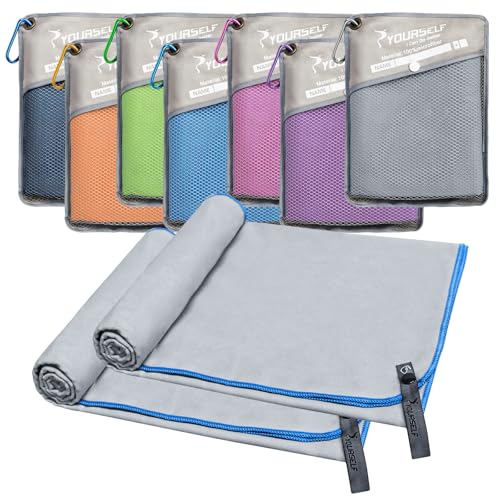 Quick Dry Towel 2 Pack, Camping Towels Super Absorbent, Fast Drying Microfiber Travel Towel, Quick Dry Ultra Soft Compact Gym Towel for Swimming Beach Hiking Yoga Travel Sports Backpack (S:32"x16") - color: Grey, size: S:32"x16"*2
