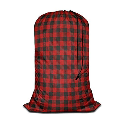 Swono Red Buffalo Plaid Travel Laundry Bag, Lumberjack Woodcutter Plaid Pattern Machine Washable Dirty Clothes Organizer, Large Enough to Hold 4 Loads of Laundry, Football Grid Oxford Cloth, Red Black - color: Red Buffalo Plaid
