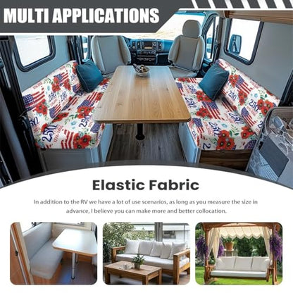 250 Years Hibiscus RV Dinette Cushion Covers Include 1 Pcs Bench Seat Cover and 1 Pcs Backrest Cover USA Flag RV Sofa Cover Slip Covers for RV Furniture Camping Accessories for Women - color: 250 Years Hibiscus
