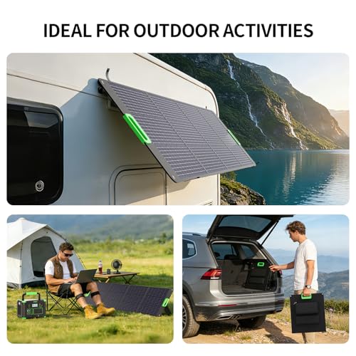 200W Portable Solar Panel Charger with 4 Kickstands, IP65 Waterproof | Foldable Solar Charger Kit with DC XT60 & Anderson Outputs for Power Stations, Outdoor RV Camping, and Emergency Blackout - color: Green