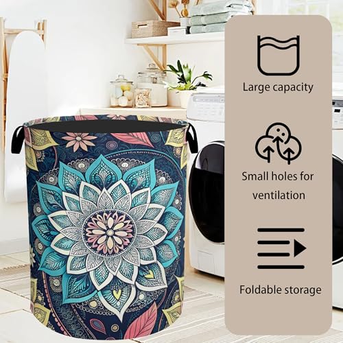 Bohemian Blue Flowers Laundry Basket, Dirty Clothes Basket, Water Resistant Foldable Hamper for Women, Storage Basket for Bedroom, Bathroom, Clothes - color: Bohemian Flowers