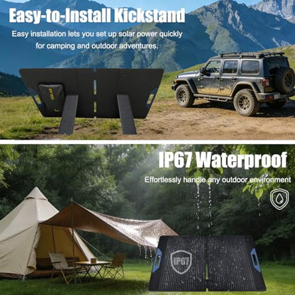 LENSUNSOLAR 100W Foldable Solar Panel Charger, 23.5% A+ Monocrystalline, IP67, MC4 Cable Included, for 12V Batteries Power Stations Camping Picnics Car Travel Boat Off Grid - size: 100W