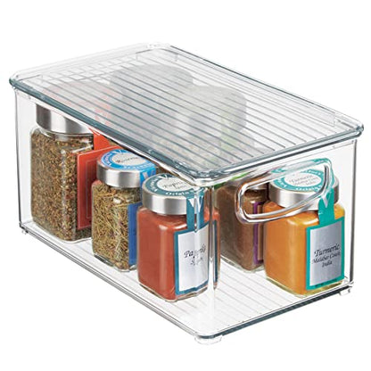 mDesign Plastic Deep Storage Bin Box Container with Lid and Built-In Handles - Organization for Fruit, Snacks, or Food in Kitchen Pantry, Cabinet, or Cupboard, Ligne Collection, 2 Pack, Clear