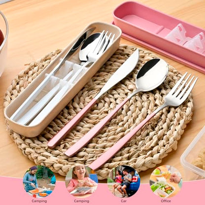 Travel Utensils with Case, 4pc Reusable Utensils Set with Case, Camping Utensil Set, Portable Silverware Lunch Utensils Set for Work Camping School (Beige) - color: Beige