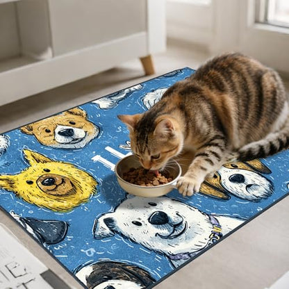 Nuxovilar Pet Dog Supplies Food Mat Colorful Pup-Printed Polyester (23.62×17.71 inches) Bowl Water Spill Pad Feeding Essentials for Living Room, Pantry, Pet Space - color: HC00142