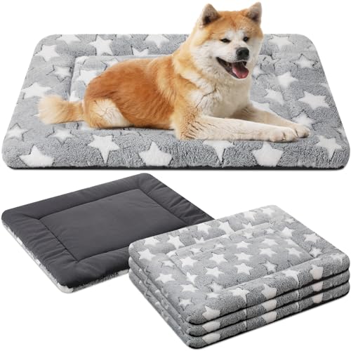 VitalCozy 4 Pcs Dog Crate Pads, Ultra Soft Warm Washable Anti-Slip Kennel Bed Mat for Pets, Reversible, Replaceable, Cage Liner for Small Medium Large Dogs and Cats(20 x 30 x 1.6 Inch,Star,Gray) - color: Gray, size: Rectangular 20 x 30 x 1.6 Inch