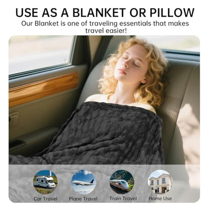 Travel Blanket and Pillow-2-in-1, Ultra-Soft&Compact, One-Piece Airplane Blanket with Hand Luggage Belt and Backpack Clip,Travelers Accessories Gifts, 61x43 Inches (Dark Grey) - color: Dark Grey