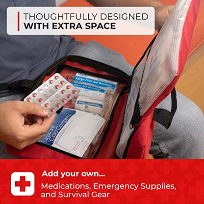 Thrive Home Essentials First Aid Kit (291 Pieces) - First Aid Bag with Multi-Sized Bandage, Gauze, Wipes, Scissors, Gloves, Tape, Ice Pack and More - style: 291 Piece - Red