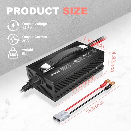 14.6V 30A LiFePO4 Battery Charger Fast Charging 12V Lithium Battery Charger with Anderson Connector and LED Indicator & Handle Charger for Deep Cycle Rechargeable Batteries of Home,RV - size: 14.6V 30A Charger