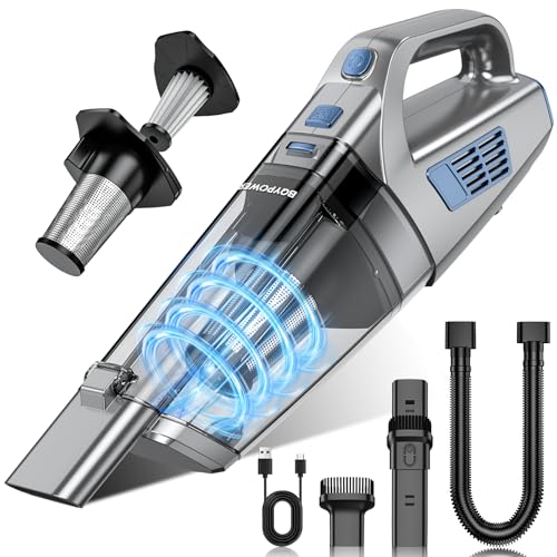 BQYPOWER Handheld Vacuum Cordless, 16000PA Strong Suction Hand Held Vacuum Cordless Rechargeable with Multiple Accessories, Portable Car Vacuum Cleaner High Power for Car Home Office - color: Silver Blue