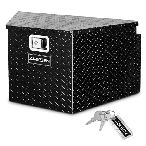 ARKSEN 33 Inch Heavy Duty Diamond Plate Aluminum Trailer Tongue Box Pickup Truck Tool Box Storage Organizer with Weather Resistant Seal, Lock & Keys - Black - color: Black, size: 33 Inch