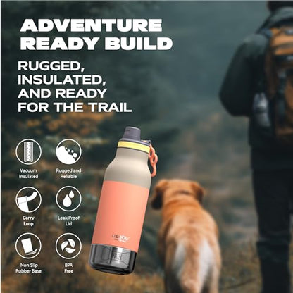 asobu Buddy Bottle a Stainless Steel Insulated Water Bottle for with Removable Dog Water Bowl and Dog Food and Treat Storage Bowl (Pastel Peach, 34 Oz) - color: Pastel Peach