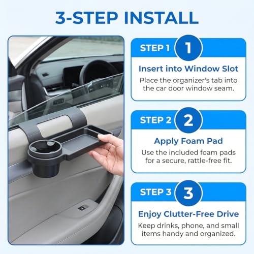 Zpana Car Window Organizer, Multifunctional Vehicle Door Side Hanging Rack with Cup Holder Tray Phone Mount, Automotive Window Storage Organizer Accessories, Universal for Trailer RV Truck