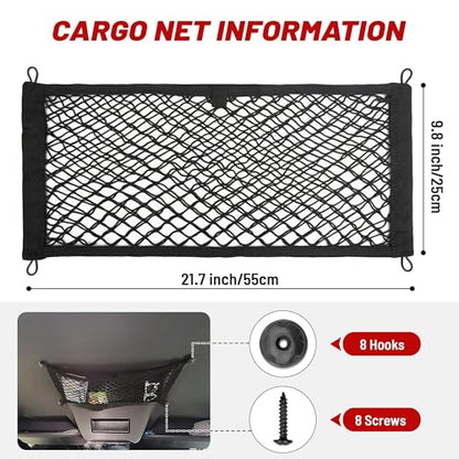 RED WOLF Universal Cargo Net Pocket Elastic Netting Car Mesh Pouch for Trunk RV Boats Home Cargo Storage with Screws and Hooks (21.7'' x 9.8'') - size: 21.7'' x 9.8''