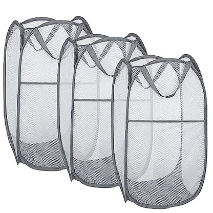 Larpur Pack of 3 Pop up Laundry Hampers, Collapsible Laundry Baskets, Portable Mesh Clothes Hampers for Home Room, College Dorm, Apartment, Foldable Hamper with Carry Handles, Gray - color: 3*Grey