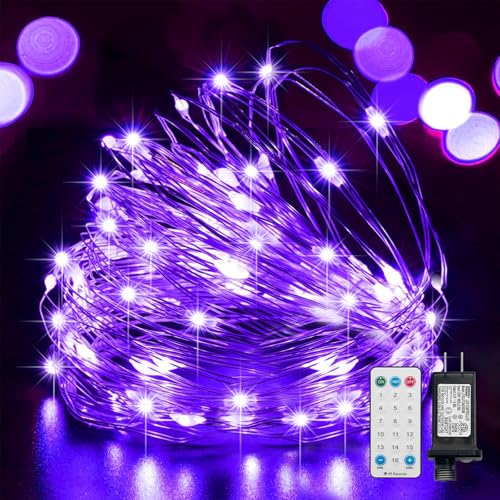 LAMPHOME Halloween Fairy Lights Plug in, 33Ft 100 LEDs Waterproof Twinkle Firefly Lights, Adaptor Included, Starry String Lights for Wedding Indoor Outdoor Christmas Patio Garden, Purple - color: Purple, size: 100 Count