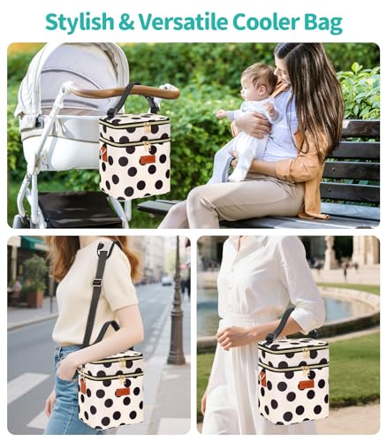 PIIOSER Breastmilk Cooler Bag with Ice Pack, Fits 6 Baby Bottles Up to 9 Oz, Stylish Baby Cooler Travel Bags with Shoulder Strap, Double Layer & Leakproof for Nursing & Working Moms, Black Polka Dots - color: Black Polka Dots