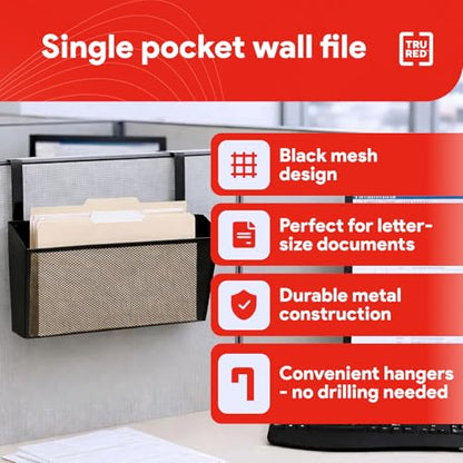 Staples TRU RED Mesh Letter Wall File, 1 - Pocket, Black - Wall - Mounted File Organizer for Mail, Documents and Quick - Access Storage - style: 1 Pack