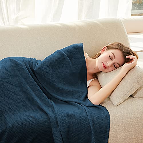 AmyHomie Cooling Blankets, 100% Rayon Derived from Bamboo, Cool Summer Blanket for Hot Sleepers, Soft Comfy Lightweight Blankets for All Seasons(Navy, 79×91 in) - color: Navy, size: 79" x 91"