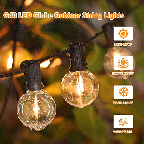 Bosceos 100FT 104 Bulbs G40 LED Globe String Lights, Dimmable Waterproof Shatterproof Patio Lights, Connectable Commercial Hanging Light for Patio House Backyard Balcony Party Bistro - color: Black, size: 100FT-100 Sockets-Warm White