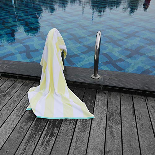 HENBAY Cotton Oversized Beach Towel - Large 70 x 35 Inch Pool Towel, Yellow Striped Quick Dry Swimming Cabana Towel - color: Yellow