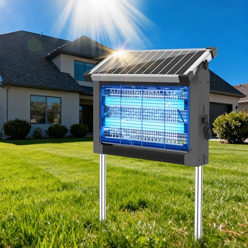 OnBeam Solar Bug Zapper Outdoor, Mosquito Zapper Waterproof Electric Fly Zapper Rechargeable Mosquito Killer Lamp with 10W Solar Panel, 4500V Cordless Fly Trap for Backyard, Patio, Garden, RV, Camping - color: Light Gray, size: Standard Zapper
