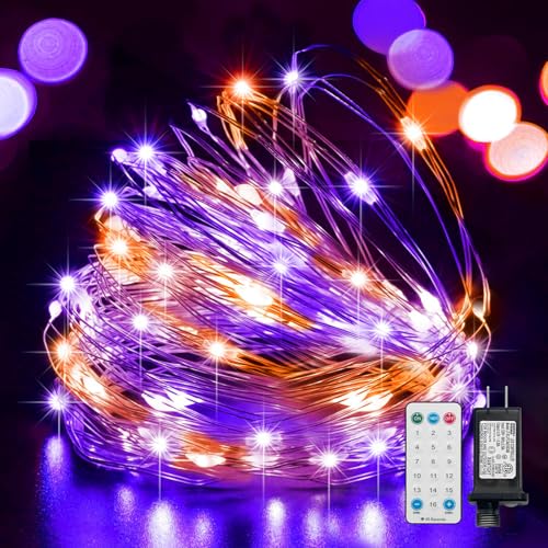LAMPHOME Halloween Fairy Lights Plug in, 33Ft 100 LEDs Waterproof Twinkle Firefly Lights, Adaptor Included, Starry String Lights for Wedding Indoor Outdoor Christmas Patio Garden, Orange and Purple - color: Orange Purple, size: 100 Count