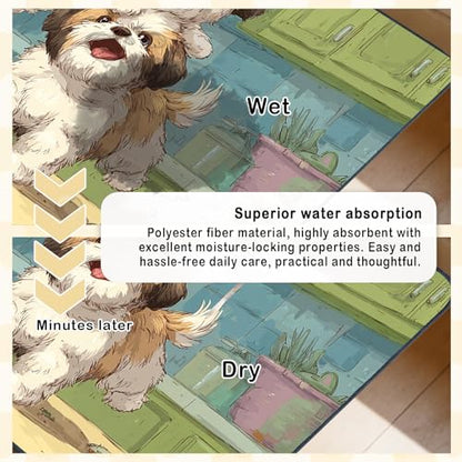 Nuxovilar Pet Food Mat Dog Supplies Playful Puppy-Designed Polyester (23.62×17.71 inches) Bowl Water Spill Pad Feeding Essentials for Kitchen, Patio, Pet Dining Nook - color: HC00143