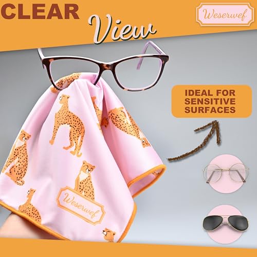 WESERWEF Design Microfiber Glasses Cleaning Cloth – Premium Cleaning Cloth for Eyeglasses, Screens, Tablets, Cameras & Lenses, 12" x 12", Ultra-Soft & Scratch-Free (Leo Pink) - color: leo pink
