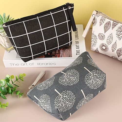 4 Pcs Canvas Cosmetic Bag, Multi-function Travel Makeup Bag Cosmetic Pouch with Zipper Travel Toiletry Bag Small Makeup Pouch Christmas Gifts Stocking Stuffers for Women - style: D