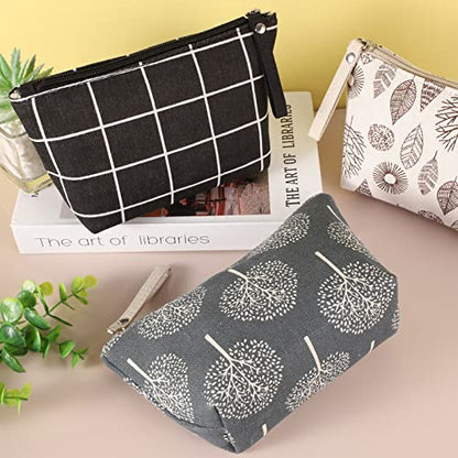 4 Pcs Canvas Cosmetic Bag, Multi-function Travel Makeup Bag Cosmetic Pouch with Zipper Travel Toiletry Bag Small Makeup Pouch Christmas Gifts Stocking Stuffers for Women - style: D