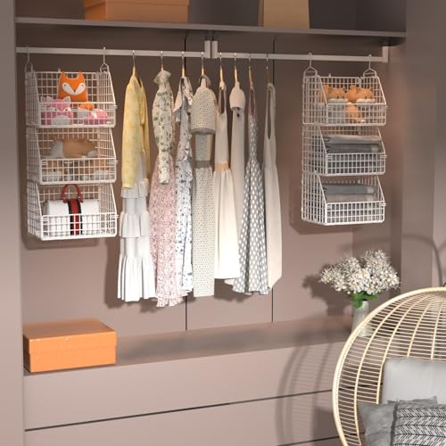 PUPPYCUTE Hanging Closet Organizer and Storage, Clothes Hanging Shelves Wire Baskets for Clothing Sweaters Purse Handbags Shoes White 5 Tier - color: White-5pcs