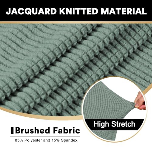 PrinceDeco Stretch T Cushion Sofa Slipcovers 3 Piece Sofa Couch Cover for 3 Cushion Sofa Seat Cover with Elastic Bottom Pets Friendly Jacquard Small Checked,Cyan - color: Sage, size: 3 Cushion Sofa
