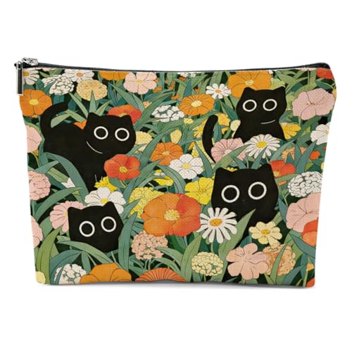 Flower Cat Makeup Bag, Floral Cute Cats Cosmetic Bags Portable Travel Toiletry Organizer Bag Makeup Pouch, Sister Birthday Christmas Cat Lover Gifts for Women Mom Friends Girls - color: Multicolor 0741