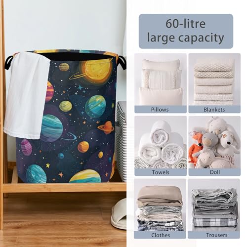 Celestial Planet Laundry Basket,Foldable with Handles Tote Bag Oxford Cloth for Bathroom Bedroom Dirty Clothes Storage Bucket 16" x 20.8" - color: Celestial Planet