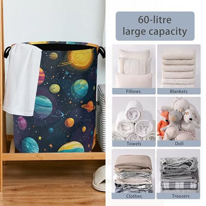 Celestial Planet Laundry Basket,Foldable with Handles Tote Bag Oxford Cloth for Bathroom Bedroom Dirty Clothes Storage Bucket 16" x 20.8" - color: Celestial Planet
