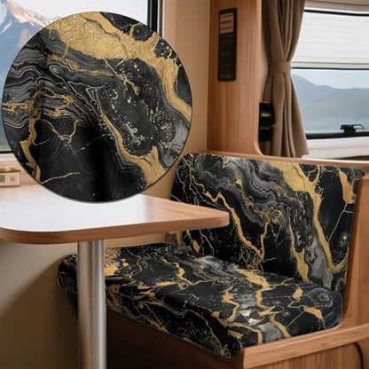 Black Gold Marble Pattern 2 Pcs RV Dinette Cushion Covers Replacement RV Dinette Booth Seats Cover Elastic Sofa Chair Cover Furniture Protector for RV Camper Car Bench - color: Black Gold Marble