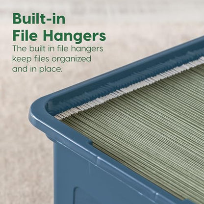 IRIS USA File Box Plastic File Organizer for Letter/Legal File, Document Box, Durable Storage Bin Tote with Secure Latching Lid, Stackable, BPA-Free, Eco Friendly, Sustainable, Navy/Gray 35 Qt. 4 Pack - color: Eco-Friendly 4-Pack