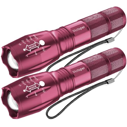 Victoper LED Flashlight 2 Pack Pink, Bright Tactical Torch High Lumens 5 Modes, Waterproof Zoomable Flash Light for Outdoor, Birthday Gifts for Men, Dorm Room Hiking Camping Essentials Gear for Guys - color: Pink, size: 2 PACK