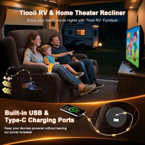 RV Loveseat Recliner Sofa, Reclining Loveseats Couch for RV Furniture, Home Theater Seating with Massage, USB, Insert Pockets, Cup Holders, 150° Wall Hugger RV Recliners Sleeper Sofa - color: Velvety Brown, size: Loveseat-G1