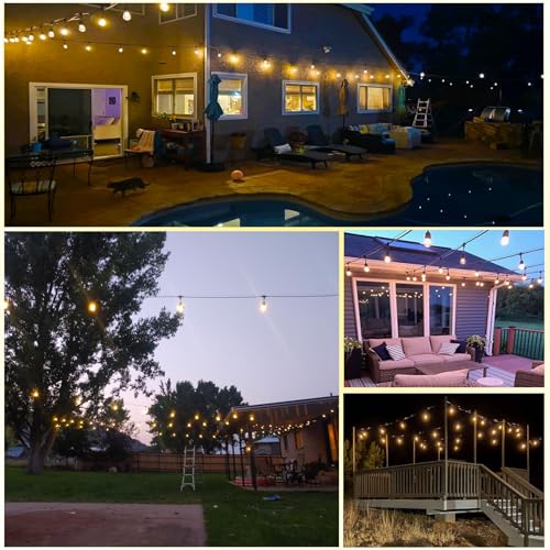 150 FT Outdoor String Lights for Outside Black with 48pcs Replaceable S14 Edison Lights 2200K, Weatherproof for Patio Pergola Gazebo Backyard, 1-Pack, Hooks and Zip Ties Included, Connectable - size: 150 feet(1Pack)
