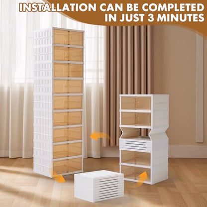 SAYMA Collapsible Shoe Rack Organizer Foldable Shoe Storage Organizer with Doors, Large Plastic Folding Shoe Rack, Easy Assembly Shoe Cabinet Storage for Entryway (2 x 9 Tiers-18 Pairs) - size: 2 x 9 Tiers-18 Pairs
