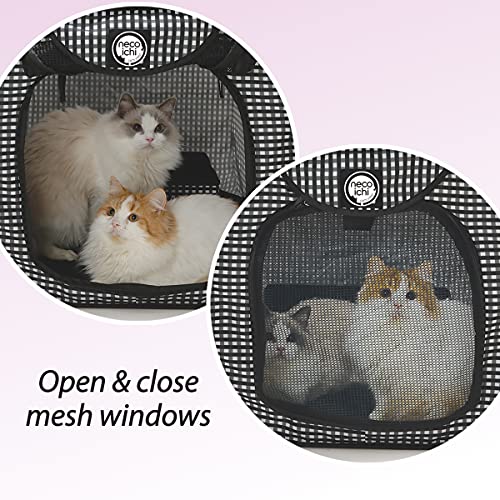 Necoichi Stress-Free Enclosure Cat Travel Carrier Cage 31.8" L x 20.0" W x 20.0" H Collapsible Gray White Stripes | Pop up Kannel, Crates - style: Cage