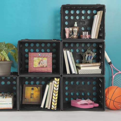 File Crate, Versatile Plastic Bin with Through Handles, Letter or Legal-sized File Storage, Stackable, Black