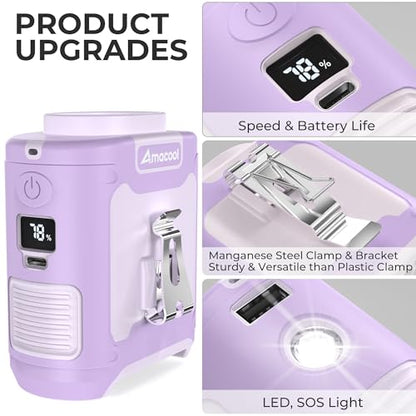 AMACOOL Portable Waist Fan Clip On, Gifts for Men Dad Husband, 10000mAh Rechargeable Wearable Shirt Fan, Powerful Belt Fans, Birthday Gifts for Women Jobsite Travel Camping Essentials 2026 - color: Lavender