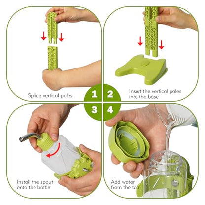 VANNON Pet Standing Water Dispenser Top Fill Dog Water Bottle Dispenser with Stand Leakproof Pet Slow Water Bottle for Small Animals, 13oz, BPA Free, Adjustable Height, Green - color: Green