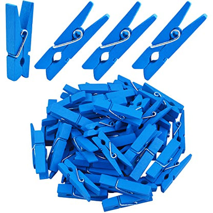 Jdesun 50pcs Blue Wood Clips Mini Clothespins Wooden Utility Paper Photo Clips Laundry Clothespin Peg Pins Craft Clip for Hanging Pictures Clothing DIY Handmade Projects - color: Blue(wood)