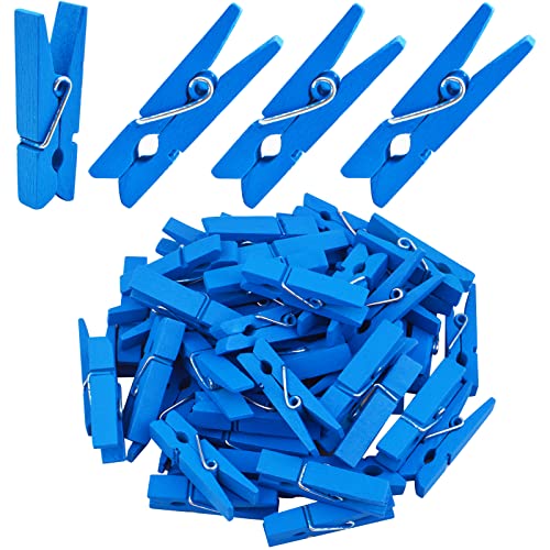 Jdesun 50pcs Blue Wood Clips Mini Clothespins Wooden Utility Paper Photo Clips Laundry Clothespin Peg Pins Craft Clip for Hanging Pictures Clothing DIY Handmade Projects - color: Blue(wood)